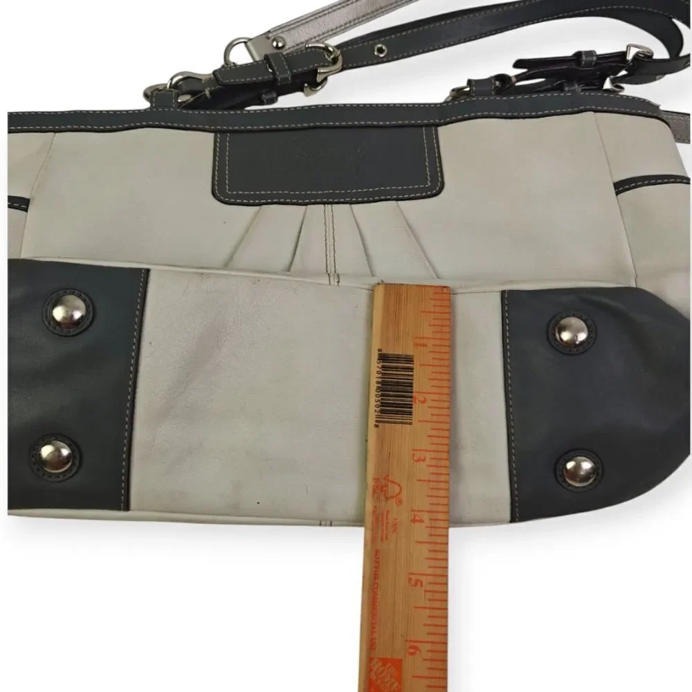 Coach Elegant Genuine Leather Cream and Gray Shoulder Bag Tote